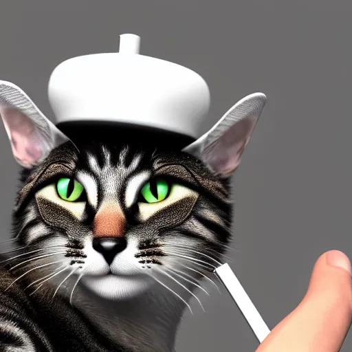 Image similar to ultra realistic cat smoking cigarette wearing mafia hat, ultra realistic, 8 k resolution, detailed, real life