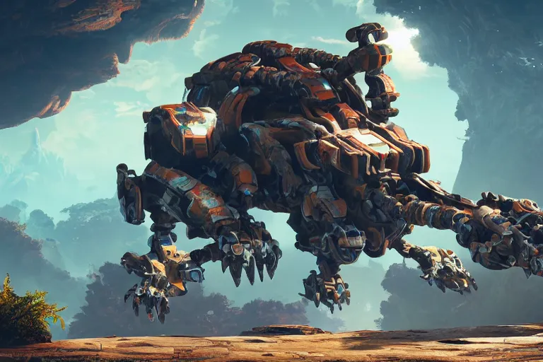 Image similar to shell - walker machine mecanical creature robot of horizon forbidden west horizon zero dawn bioluminiscence global illumination ray tracing hdr fanart arstation by ian pesty and alena aenami artworks in 4 k