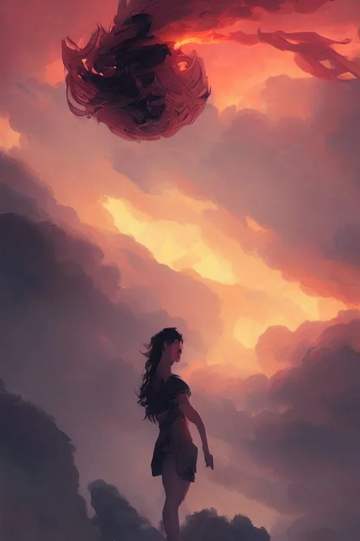 Image similar to poster artwork. the sky on fire. gorgeous. award winning. washed out. desaturated. art by wlop, mars ravelo and greg rutkowski.