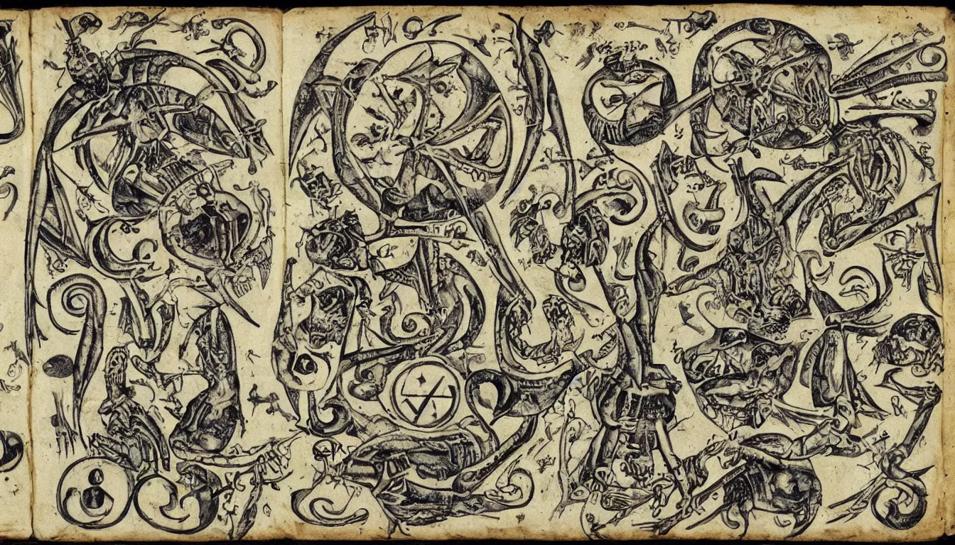 Image similar to disturbing occult manuscript with alien symbols