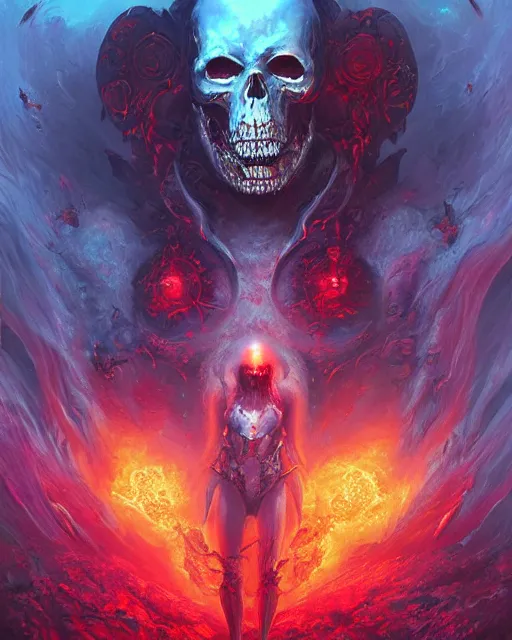 Prompt: Now I have become Death, the destroyer of worlds, artwork by artgerm, 4K resolution, gates of hell, art by Paul Lehr