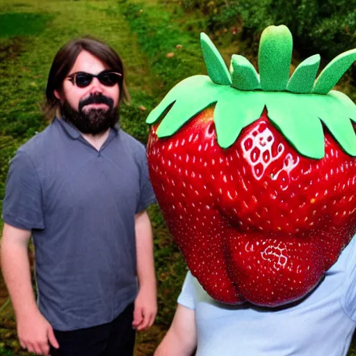 Image similar to matt berry as a strawberry, head of a strawberry, high definition