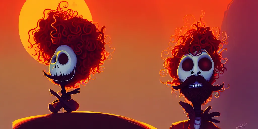 Prompt: curled perspective digital art of curly hair medic with ginger beard by anton fadeev from nightmare before christmas