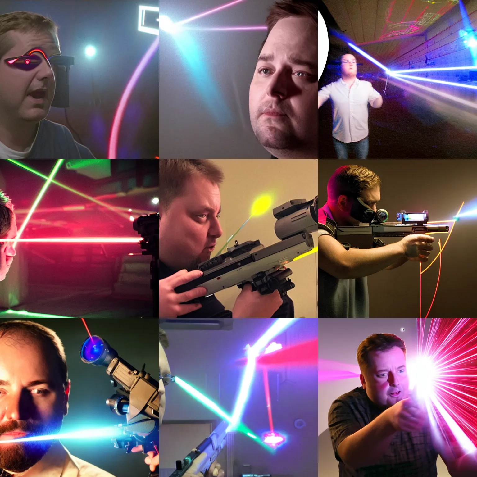 Prompt: eric garland shooting lasers out of his eyes like the boys on hbo on amazon. vfx action movie.