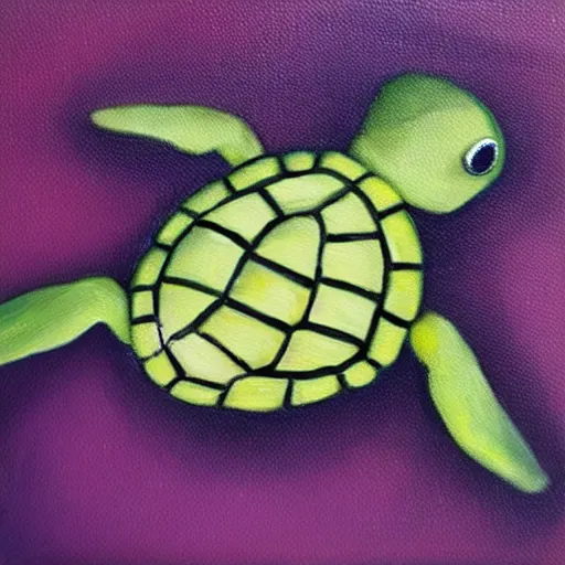 Prompt: oil on canvas, a cute small turtle.