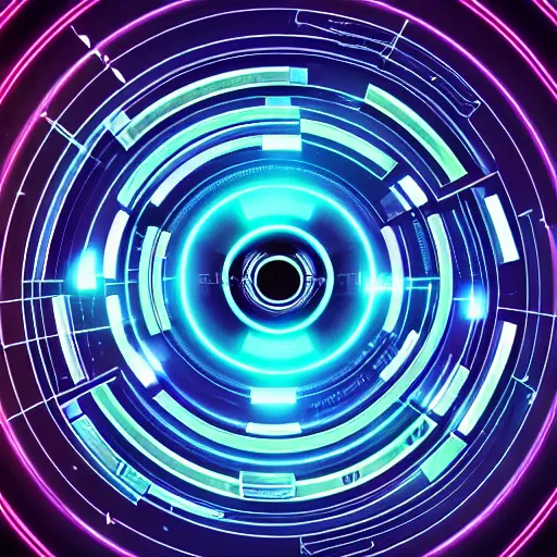 Image similar to horizontal centered neon cyberpunk distortion field electron tube with concentric data rings around it, glowing, fantasy, networking, camera shutter iris, singularity, clouds, circuitry, explosion, dramatic, intricate, elegant, highly detailed, digital painting, network, artstation, concept art, smooth, sharp focus, illustration, octane render