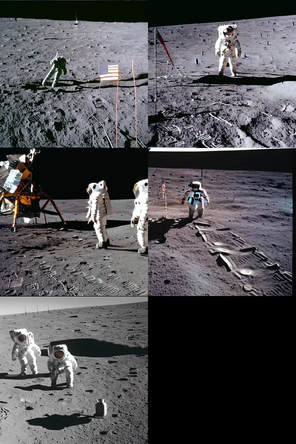 Prompt: Astronauts planting the Argentine flag on the moon, Apolo footage