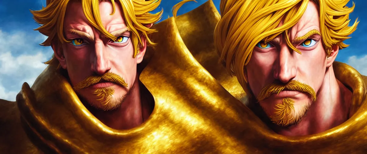 Image similar to hyperrealist highly detailed english medieval portrait of Escanor the Sin of Pride, Nanatsu No Taizai, Seven Deadly Sins, concept art pascal blanche dramatic studio lighting 8k wide angle shallow depth of field