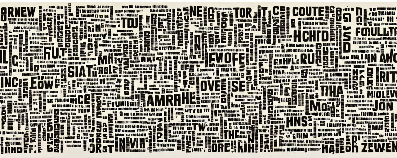 Image similar to a typographic painting of words and letters, by John Cage, oil paint, Concrete poetry, Fluxus, abstract, words, Highly Detailed