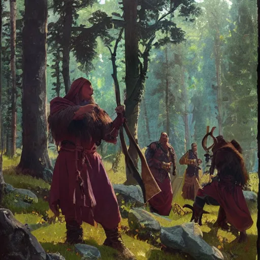 Prompt: slavic orcs stand on a hillock, woodlands, painting by viktor vasnetsov, orthodox, magic the gathering artwork, d & d, fantasy, art by nicholas roerich and greg rutkowski and craig mullins