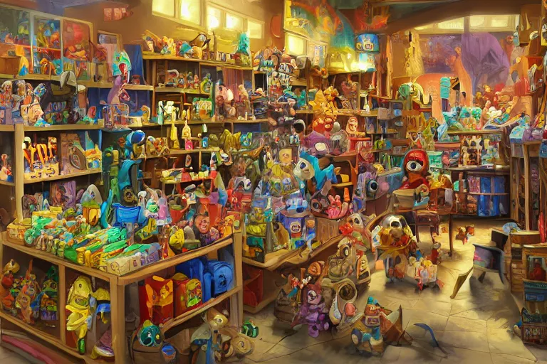 Prompt: painting of a toy store for wizards, magical toys, digital art, trending on artstation