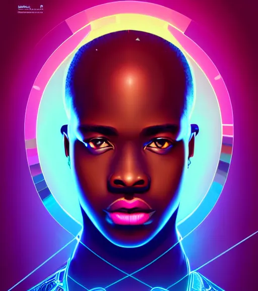 Image similar to symmetry!! african prince of technology, solid cube of light, hard edges, product render retro - futuristic poster scifi, lasers and neon circuits, dark skin man african prince, intricate, elegant, highly detailed, digital painting, artstation, concept art, smooth, sharp focus, illustration, dreamlike, art by artgerm