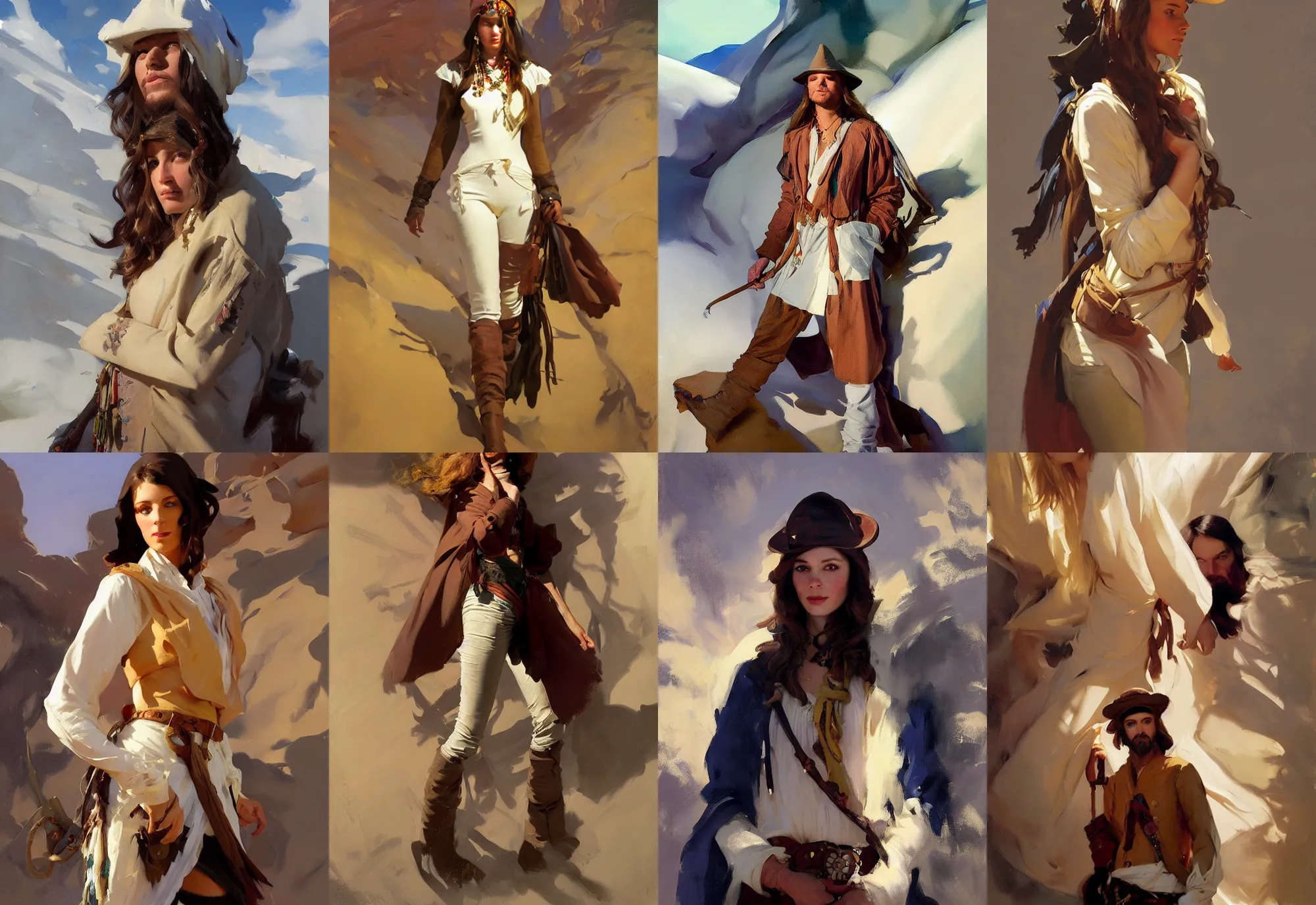 Image similar to portrait of hippie model girl jodhpurs hyperborea winter traveler treasure hunter greg manchess painting by sargent and leyendecker, fantasy, medium shot, asymmetrical, intricate, elegant, matte painting, illustration, hearthstone, by rhads, by greg rutkowski, by greg tocchini, by james gilleard, by joe fenton