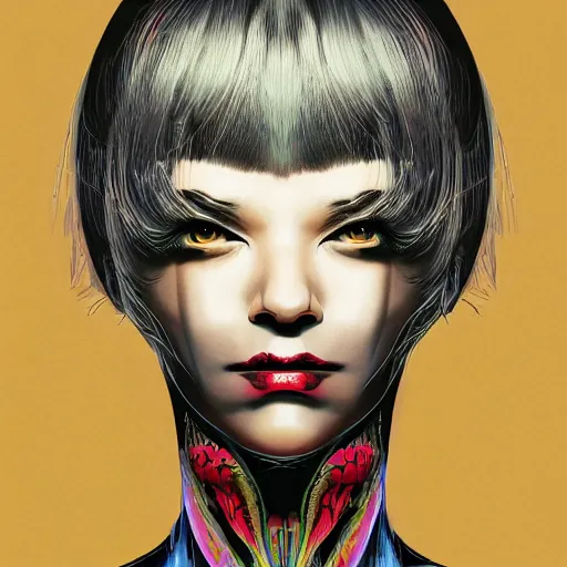 Prompt: portrait of crazy sia kate isobelle furler, symmetrical, glamour, by yoichi hatakenaka, masamune shirow, josan gonzales and dan mumford, ayami kojima, takato yamamoto, barclay shaw, karol bak, yukito kishiro