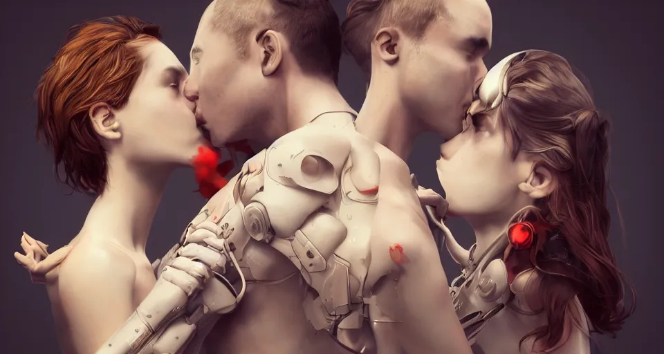 Image similar to x - ray photos of bionic couples kissing each other, octane render, concept art, realistic, high details colourful vfx art, art by hsiao - ron cheng and james jean highly detailed, intricate detail, unreal engine, octane render