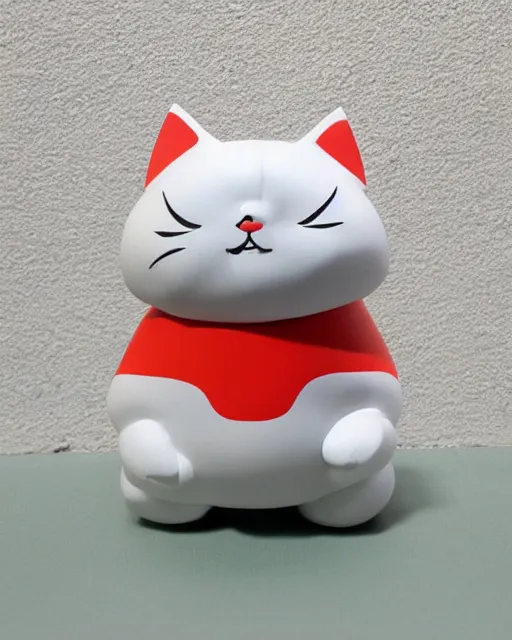 Image similar to cute fat glitch cubist Maneki Neko cat, soft vinyl designer toy, highly detailed mold, maximalist sculpted design by Alex yanes, isolated on white