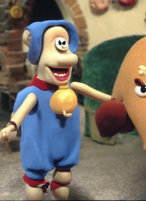 Prompt: Wallace discovers that Gromit is made of cheese