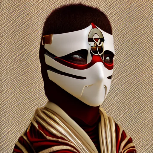 Image similar to portrait of masked dune dynasty with gucci clothes, white background, 8 k, symmetrical, 3 d render, octane render, insane details