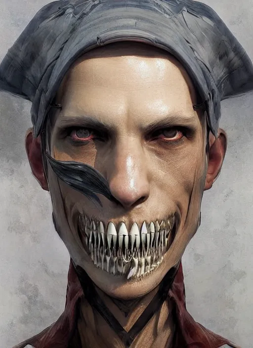 Image similar to a professional digital painting of a pirate with multiple jaws, beautiful bone structure, symmetrical facial features, intricate, elegant, concept art, sharp detail, focused, illustration, smooth render, art style by Ruan Jia and Mandy Jurgens and Ian Spriggs and William-Adolphe Bouguerea