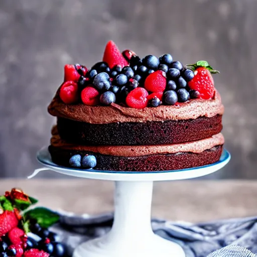 Prompt: chocolate cake with berries