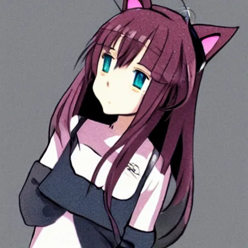 Prompt: a girl with a cat ear, anime style