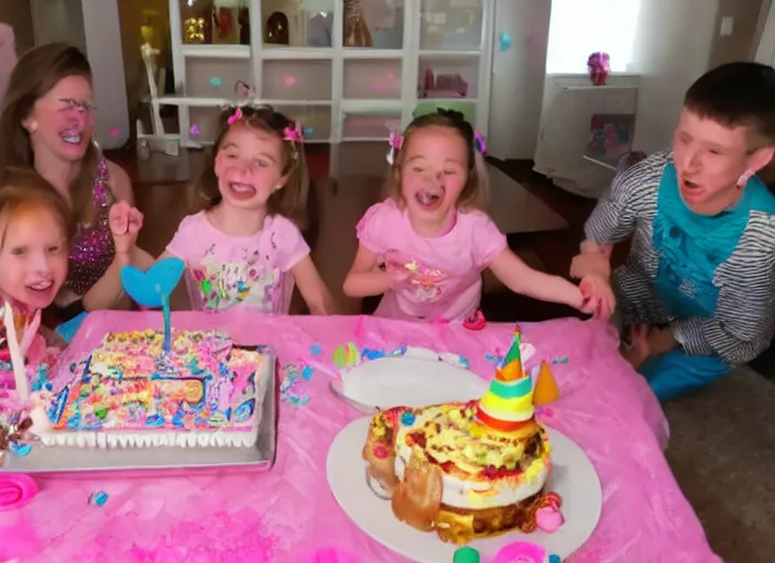 Prompt: Home Video Footage. Daughter's birthday party.