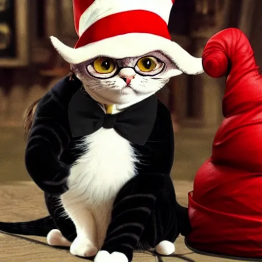 Prompt: harry potter as cat in the hat