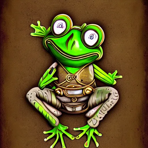 Prompt: steampunk frog the most detailed digital art