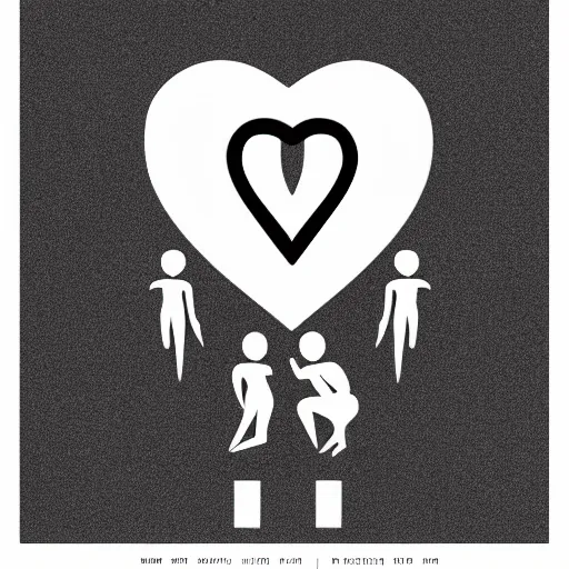 Image similar to clean black and white print on white paper, logo of a symmetric heart with a stylized gymnast human body silhouette inside