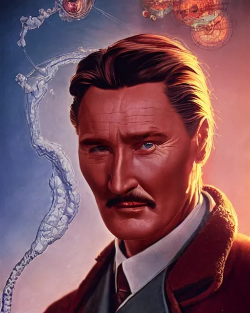 Image similar to Errol Flynn as a scientist. 1980s dystopian Soviet Russia, propaganda screens. Unreal engine, fantasy art by Anna Podedworna. Faithfully depicted facial expression, perfect anatomy global illumination, radiant light, detailed and intricate environment