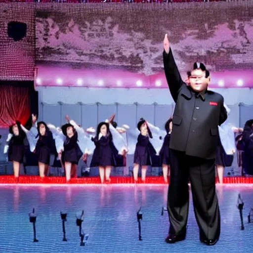 Image similar to kim jong un as k - pop idol dancing on the stage