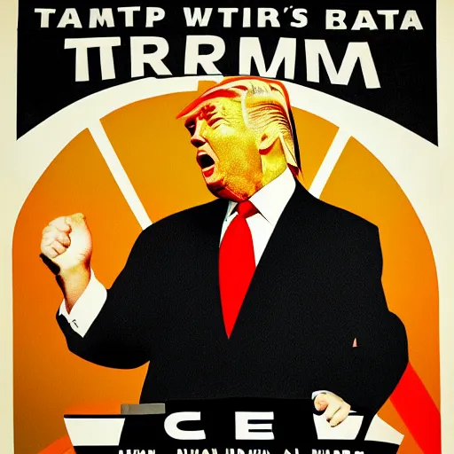 Image similar to propaganda poster with donald trump dressed as hitler