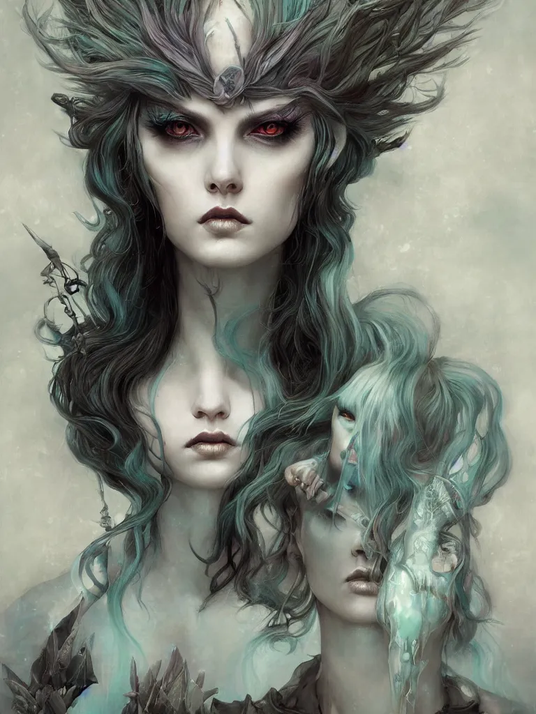 Image similar to a seapunk portrait of a harpy with shadowy eyes and bonewhite hair, with black glossy lips, hyperrealistic, award-winning, masterpiece, in the style of Tom Bagshaw, Cedric Peyravernay, Peter Mohrbacher