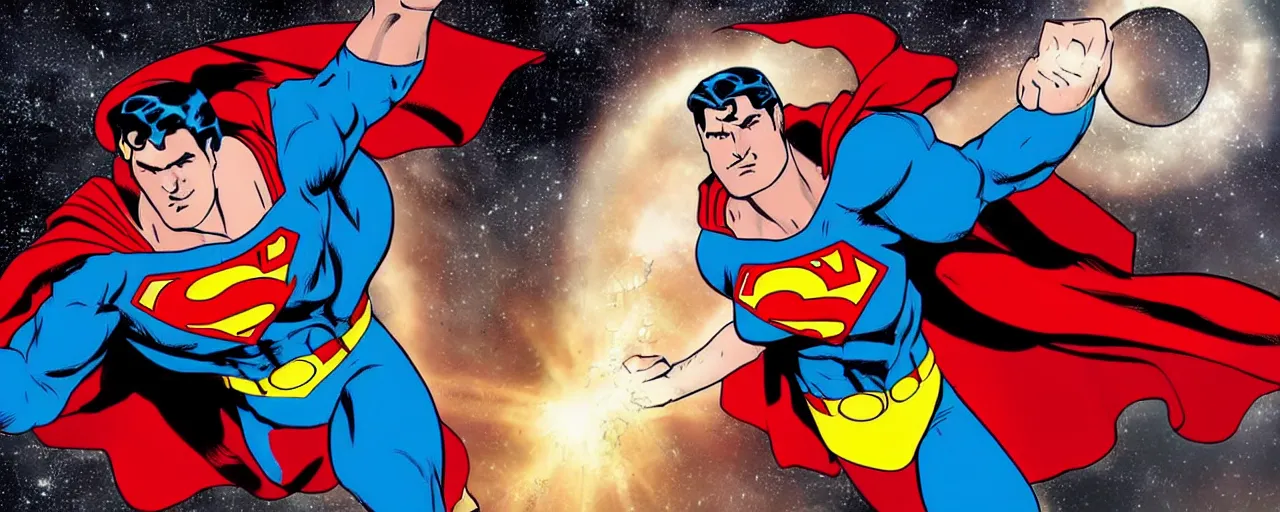 Prompt: superman punching a hole through earth