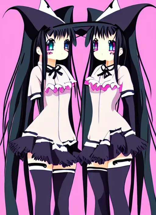 Image similar to two beautiful witches with twintails taunting each other, gorgeous faces, smooth, detailed anime art