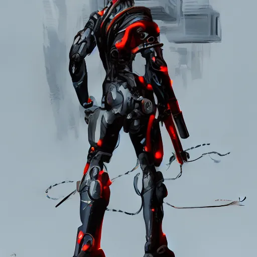 Prompt: concept art of cyborg ninja, dynamic pose, full body, very long shot, enviroment, extremely detailed, jama jurabaev, greig fraser, roger deakins, shaddy safadi, feng shu, neil blevins, trending on artstation, high quality, brush stroke