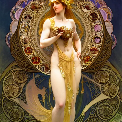 Image similar to carol burnette as the goddess of bliss, fantasy, d & d, intricate, detailed, by by alphonse mucha, adolfo hohenstein, alice russell glenny, stanley artgerm lau, greg rutkowski, detailed, trending on artstation, trending on artstation, smooth