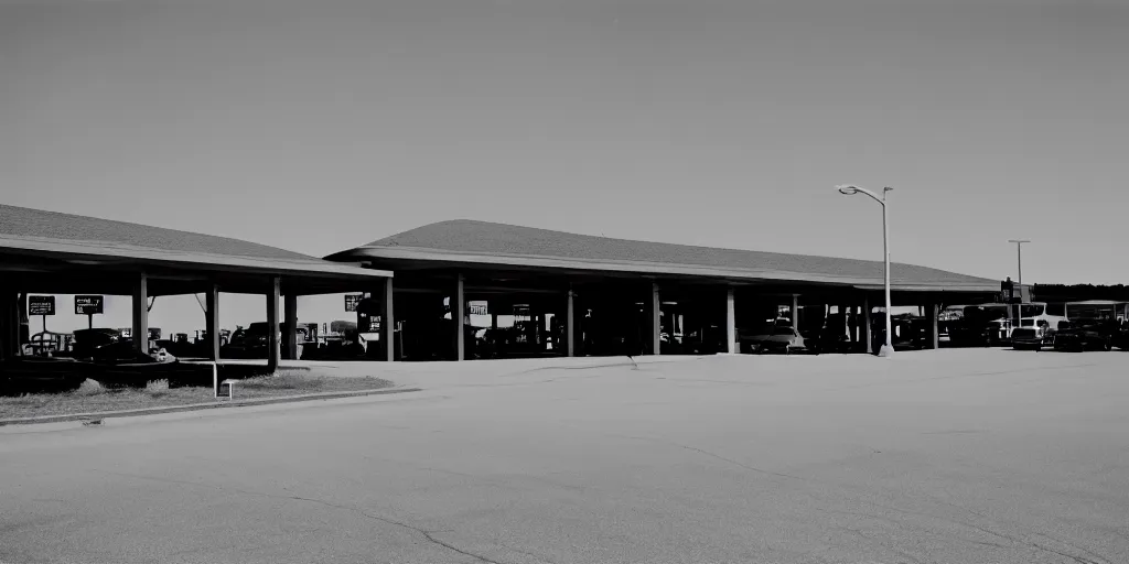 Image similar to port byron travel plaza, eerie vibe, leica, 2 4 mm lens, cinematic screenshot from the 2 0 0 1 surrealist film directed by charlie kaufman, kodak color film stock, f / 2 2, 2 4 mm wide angle anamorphic