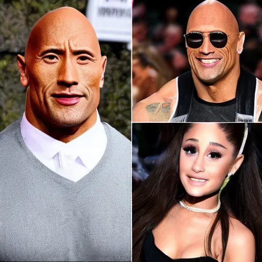 Image similar to ariana grande morphed into a dwayne johnson