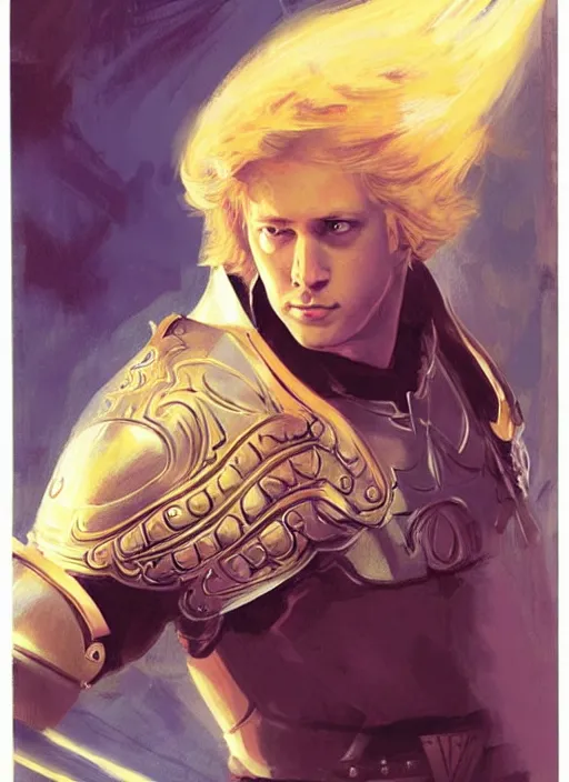 Image similar to portrait of young james spader with blond hair as a paladin, casting a protection spell, by bayard wu