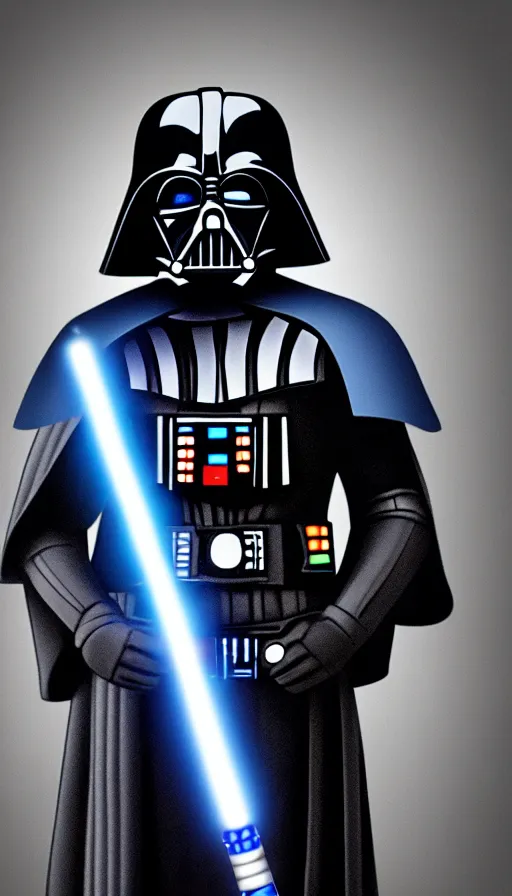 Prompt: A blue Darth Vader suit holding a blue lightsaber, 4k, dark background, 3d,