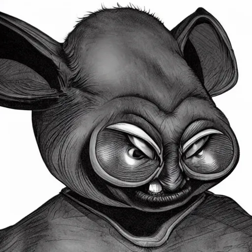 Image similar to A extremely highly detailed majestic hi-res beautiful, highly detailed head and shoulders portrait of a scary terrifying, horrifying, creepy black cartoon rabbit with scary big eyes, earing a shirt laughing, hey buddy, let's be friends, in the style of Walt Disney