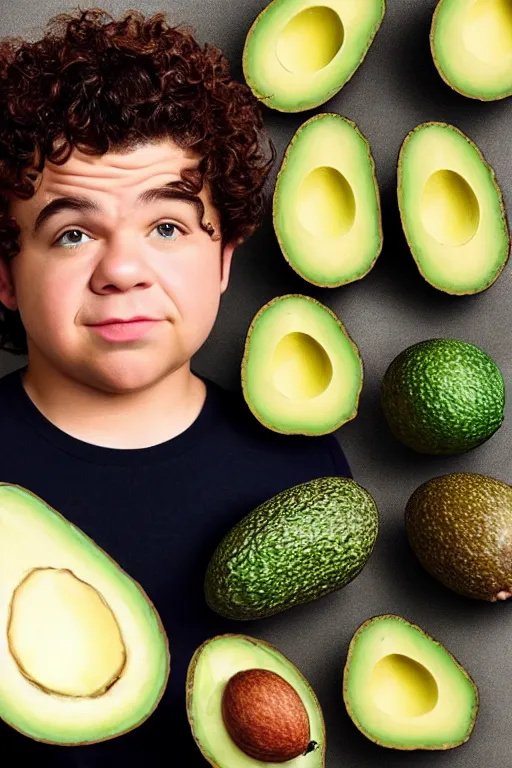 Prompt: 📷 gaten matarazzo face is an avocado seed 🥑, made of food, head portrait, dynamic lighting, 4 k