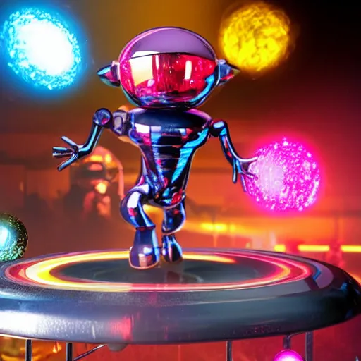 Image similar to promotional movie still wide - angle 3 0 m distance. nanorobots ( ( cat ) ) 1 million into the future ( 1 0 0 2 0 2 2 ad ). super deadly. nanorobots like disco music, disco balls, dance - off contests. dramatic lighting, cinematic lighting, octane 3 d render, saturday night fever ( film )