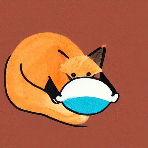 Prompt: minimalistic cute fox eating a fish, sketch, pastel