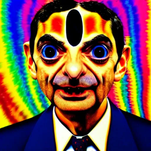 Image similar to Mr. Bean opens his third eye. Psychedelic art.