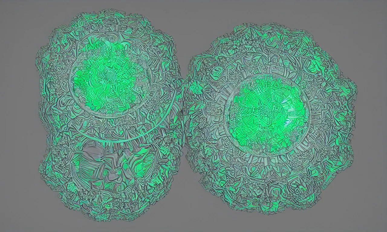 Prompt: mandrelbot 3 d volume fractal mandala ceramic chakra digital color stylized an ancient white bone and emerald gemstone relic, intricate engraving concept 3 d point lighting substance patern natural color scheme