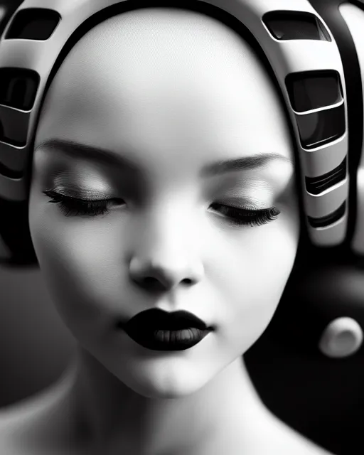 Image similar to black and white dreamy young beautiful female artificial intelligence, cinematic, rim light, photo - realistic, elegant, high detail, 8 k, masterpiece, photo taken in 1 9 3 0
