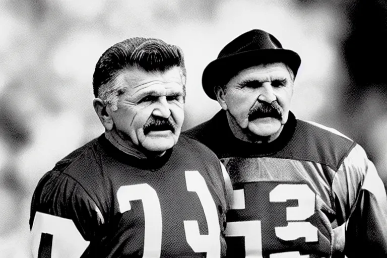 Prompt: still frame of Ditka and Walter Payton in barbie, by Jaap Buitendijk