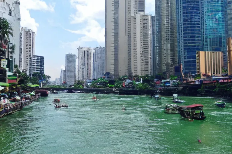 Prompt: photo of a very clean pasig river in the philippines with crystal clear water, high definition, tourism media